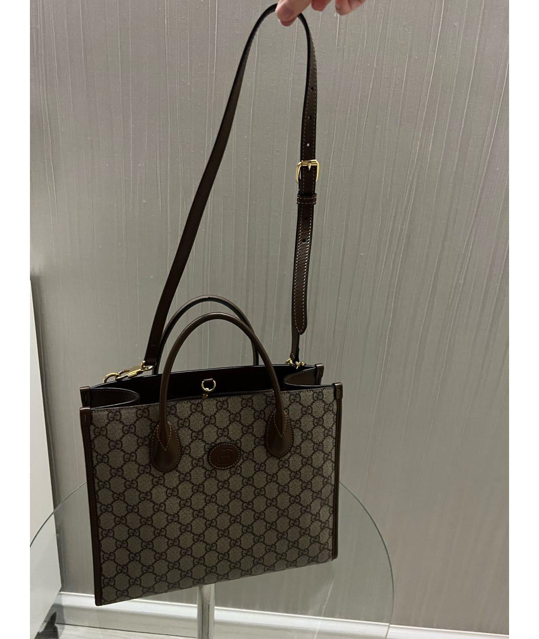 GUCCI Коричневая кожаная сумка тоут, фото 5