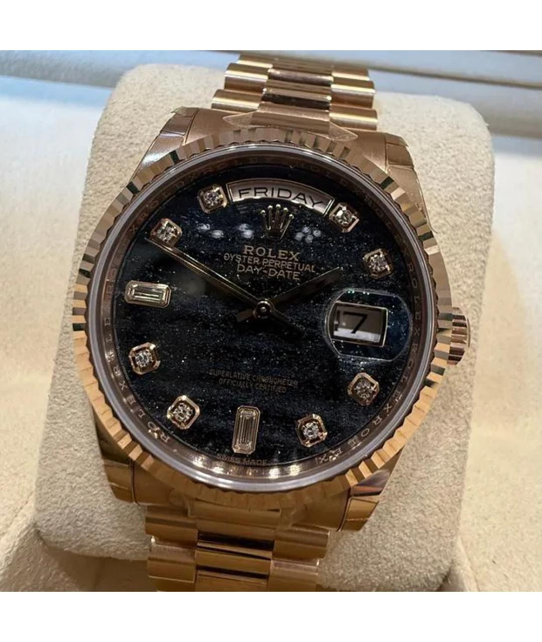 ROLEX Черные часы из розового золота, фото 2