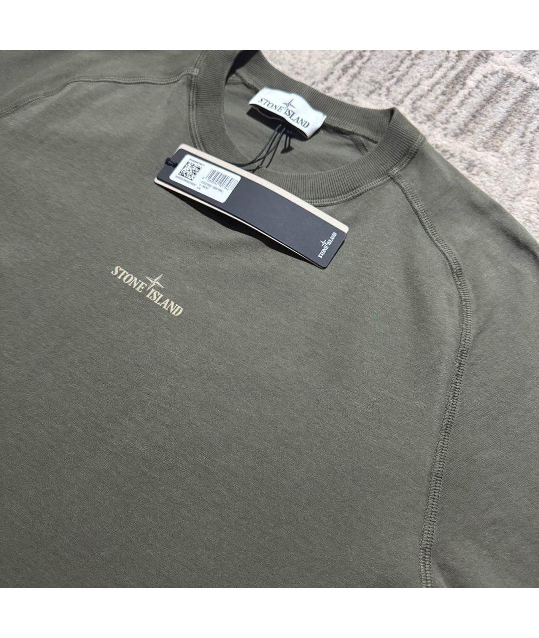 STONE ISLAND Хаки хлопковая футболка, фото 3