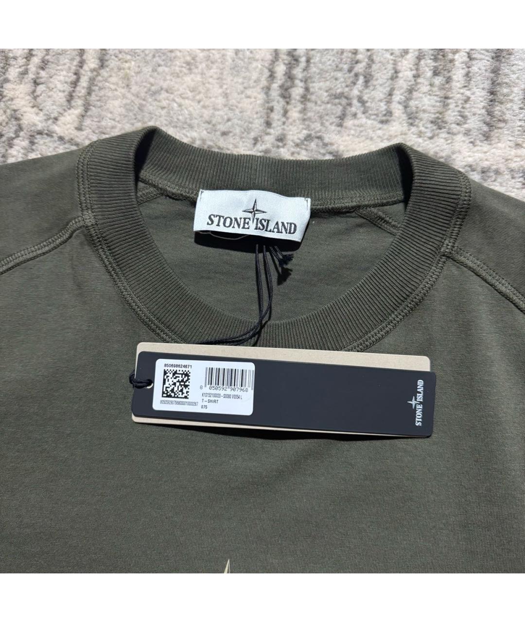 STONE ISLAND Хаки хлопковая футболка, фото 4