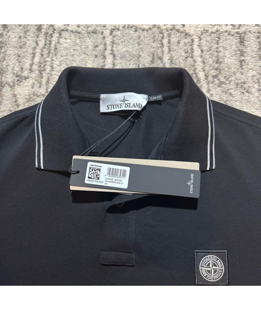 STONE ISLAND Черное хлопковое поло с коротким рукавом, фото 3