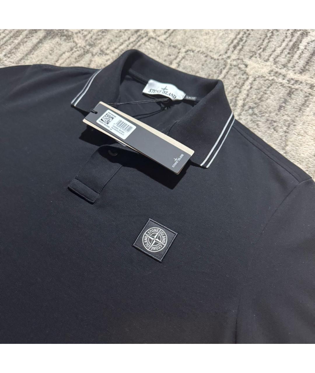 STONE ISLAND Черное хлопковое поло с коротким рукавом, фото 2