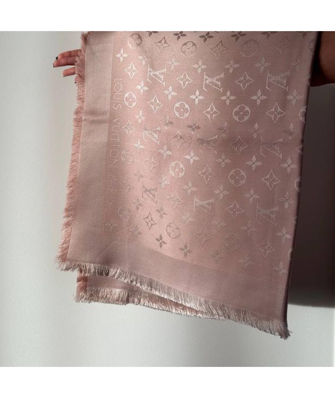 LOUIS VUITTON Розовый шелковый платок, фото 4