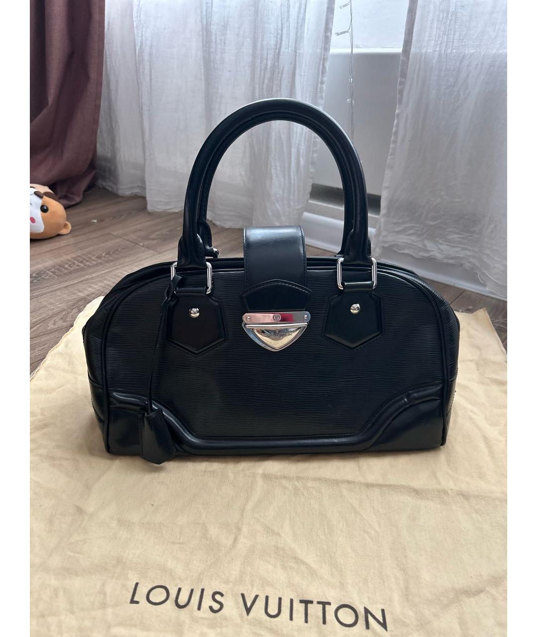 LOUIS VUITTON Черная кожаная сумка с короткими ручками, фото 9
