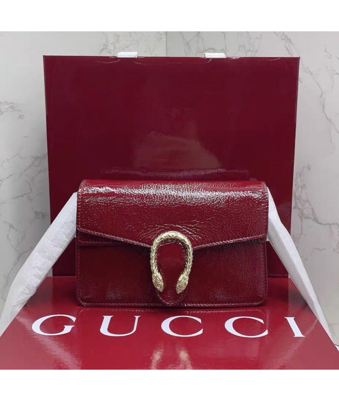 GUCCI Бордовая сумка через плечо из лакированной кожи, фото 2