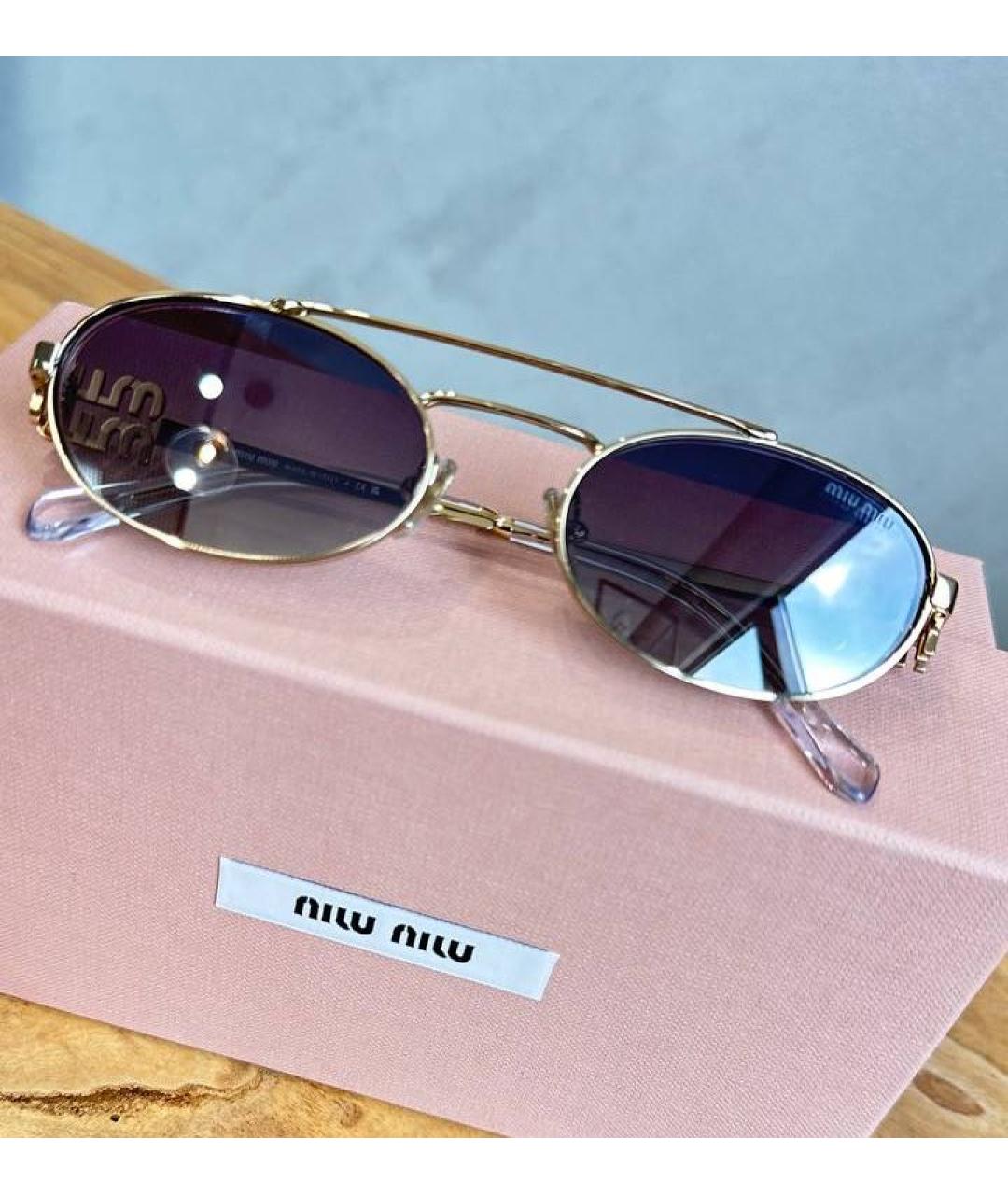 MIU MIU Золотые металлические солнцезащитные очки, фото 2