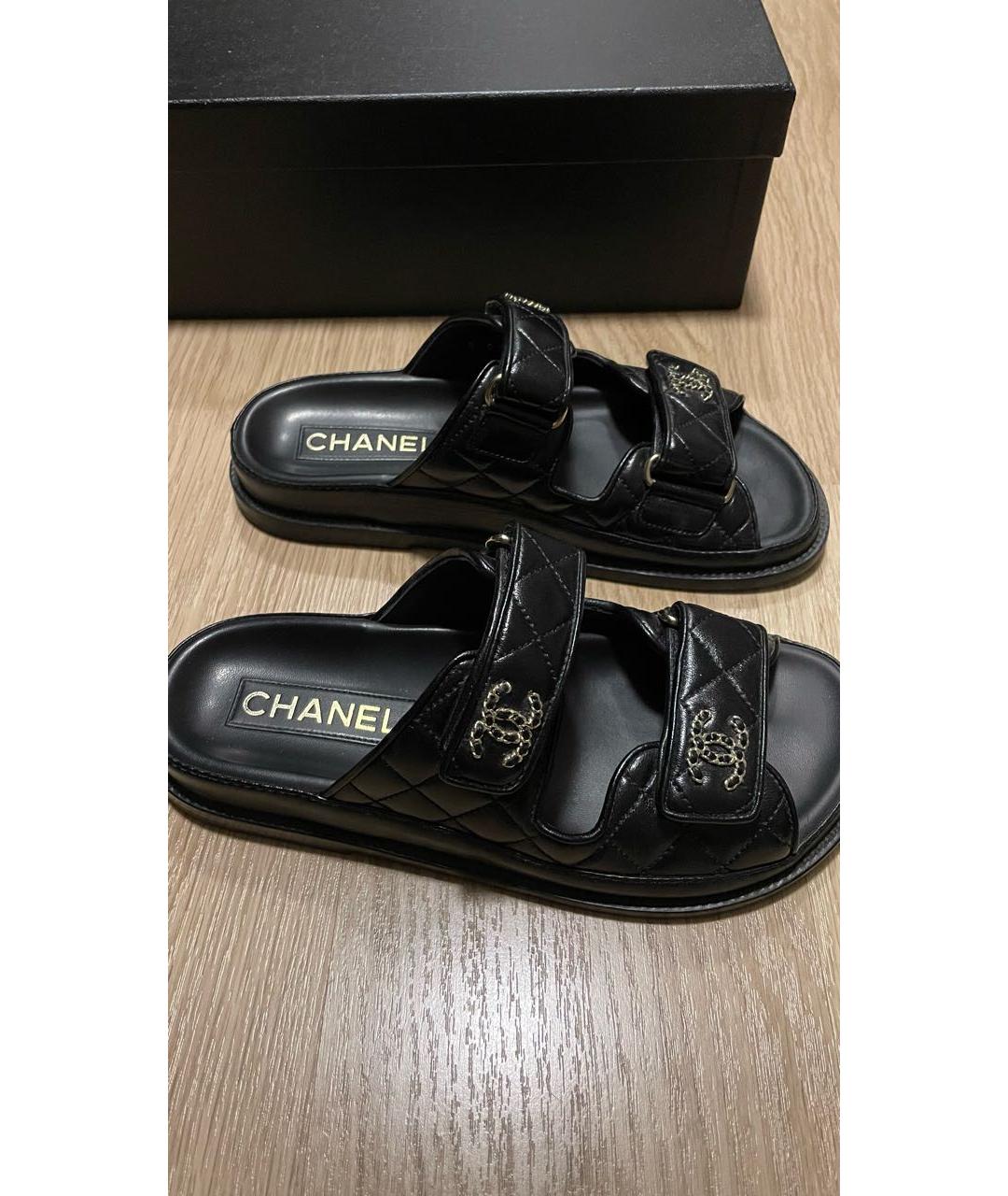 CHANEL Черные кожаные шлепанцы, фото 6