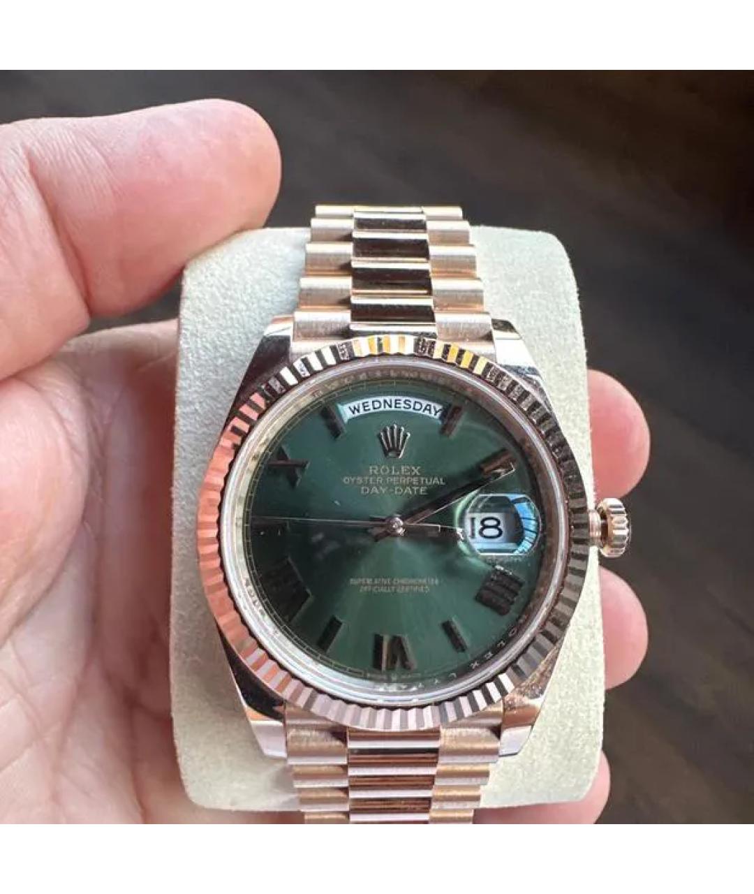 ROLEX Зеленые часы из розового золота, фото 5
