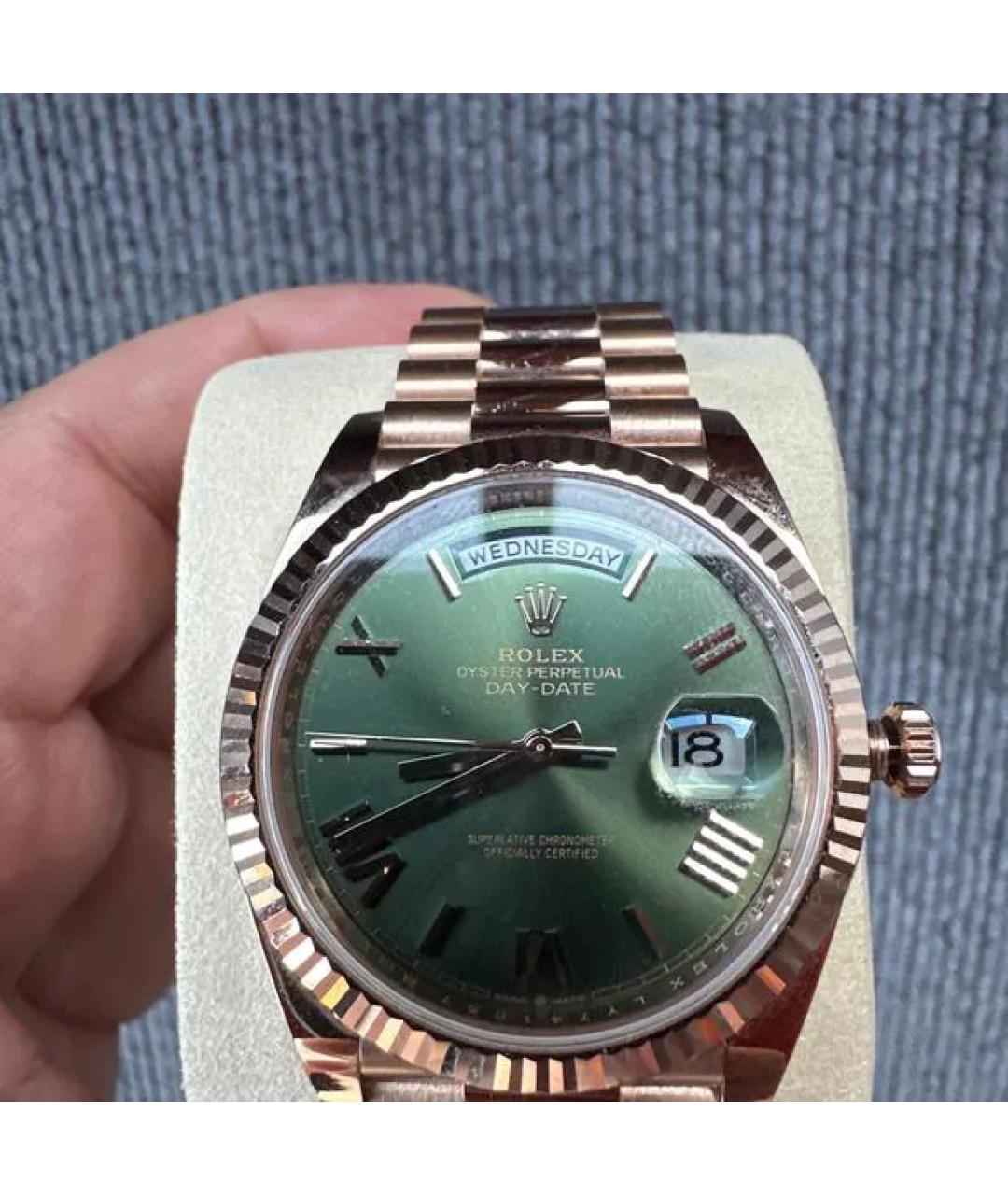 ROLEX Зеленые часы из розового золота, фото 2