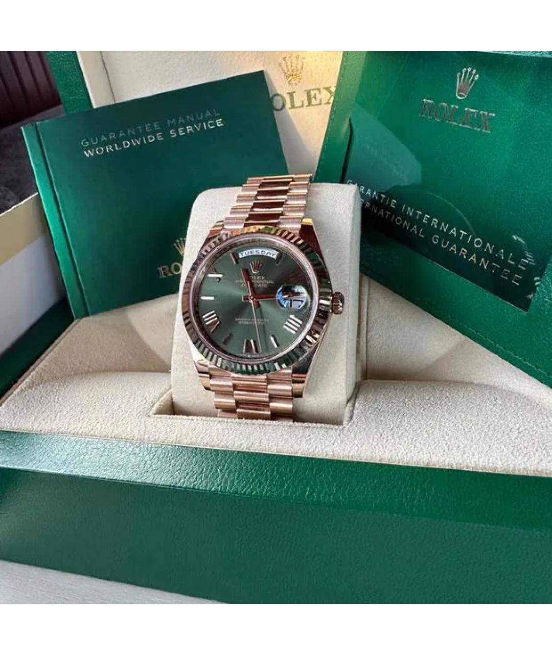 ROLEX Зеленые часы из розового золота, фото 3