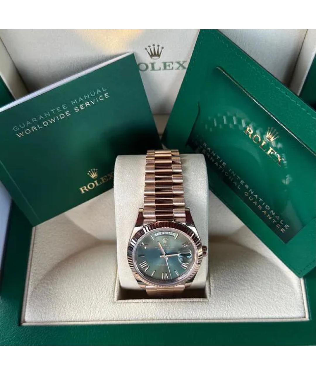 ROLEX Зеленые часы из розового золота, фото 4