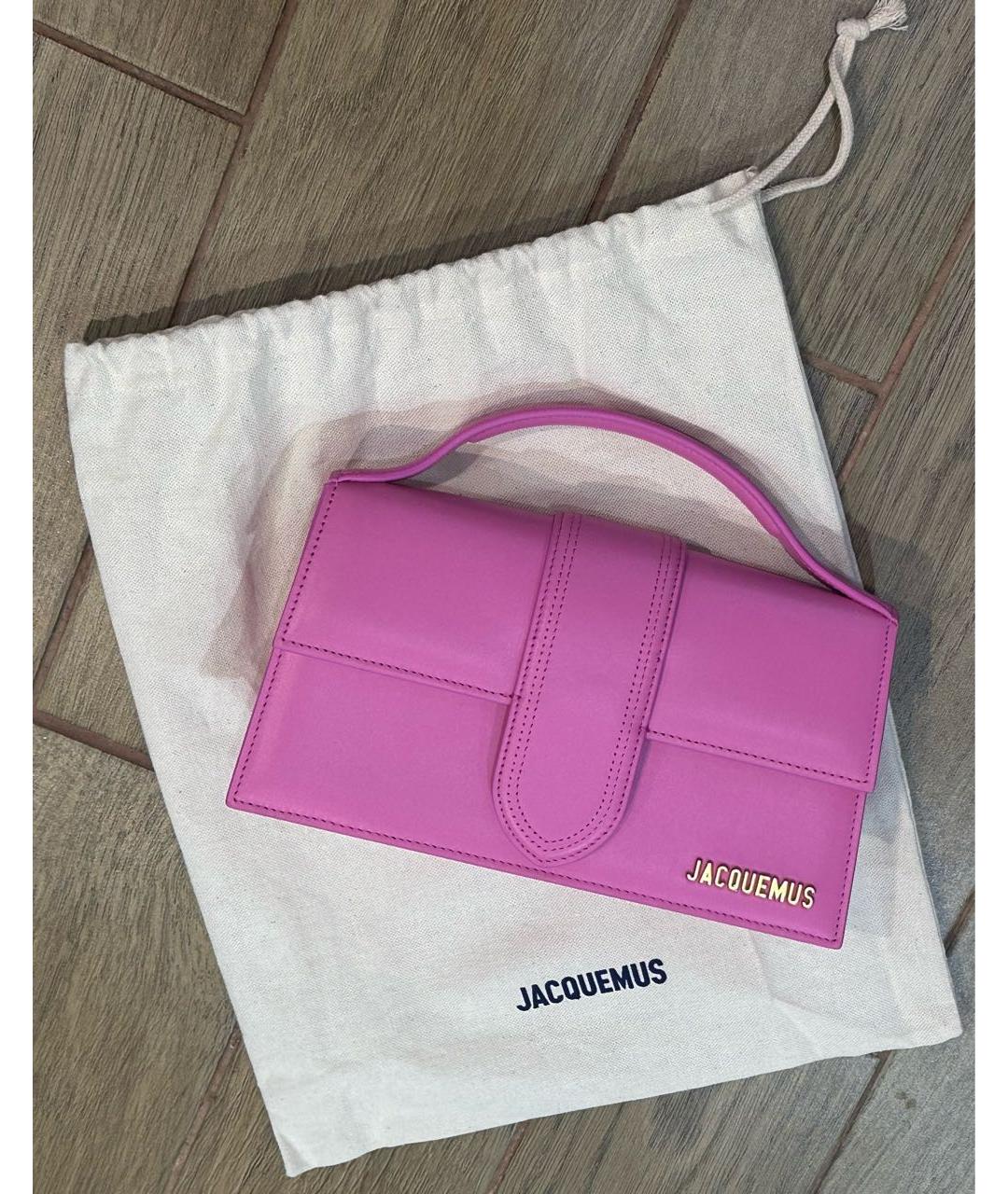 JACQUEMUS Розовая кожаная сумка с короткими ручками, фото 4