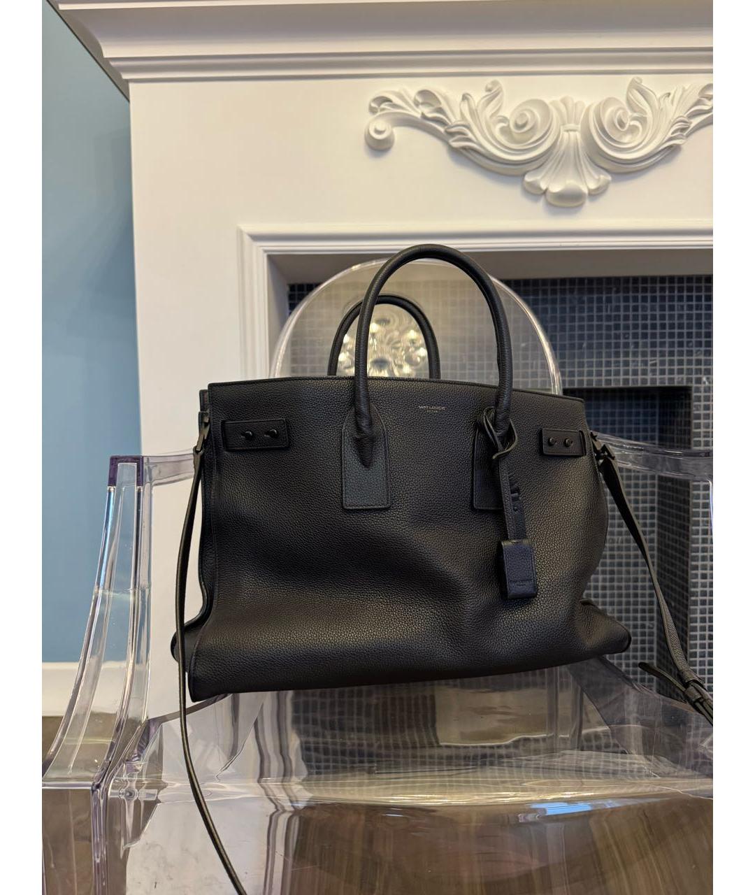 SAINT LAURENT Черная кожаная сумка с короткими ручками, фото 2