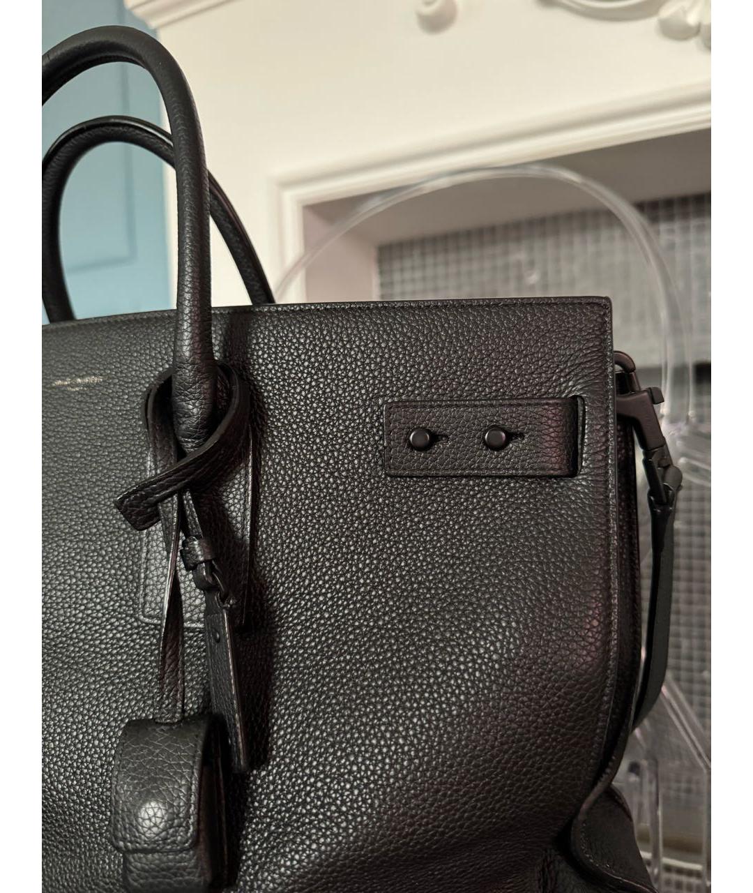 SAINT LAURENT Черная кожаная сумка с короткими ручками, фото 7