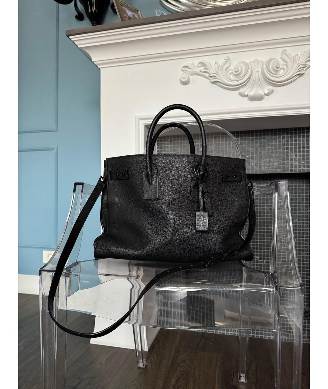 SAINT LAURENT Черная кожаная сумка с короткими ручками, фото 9