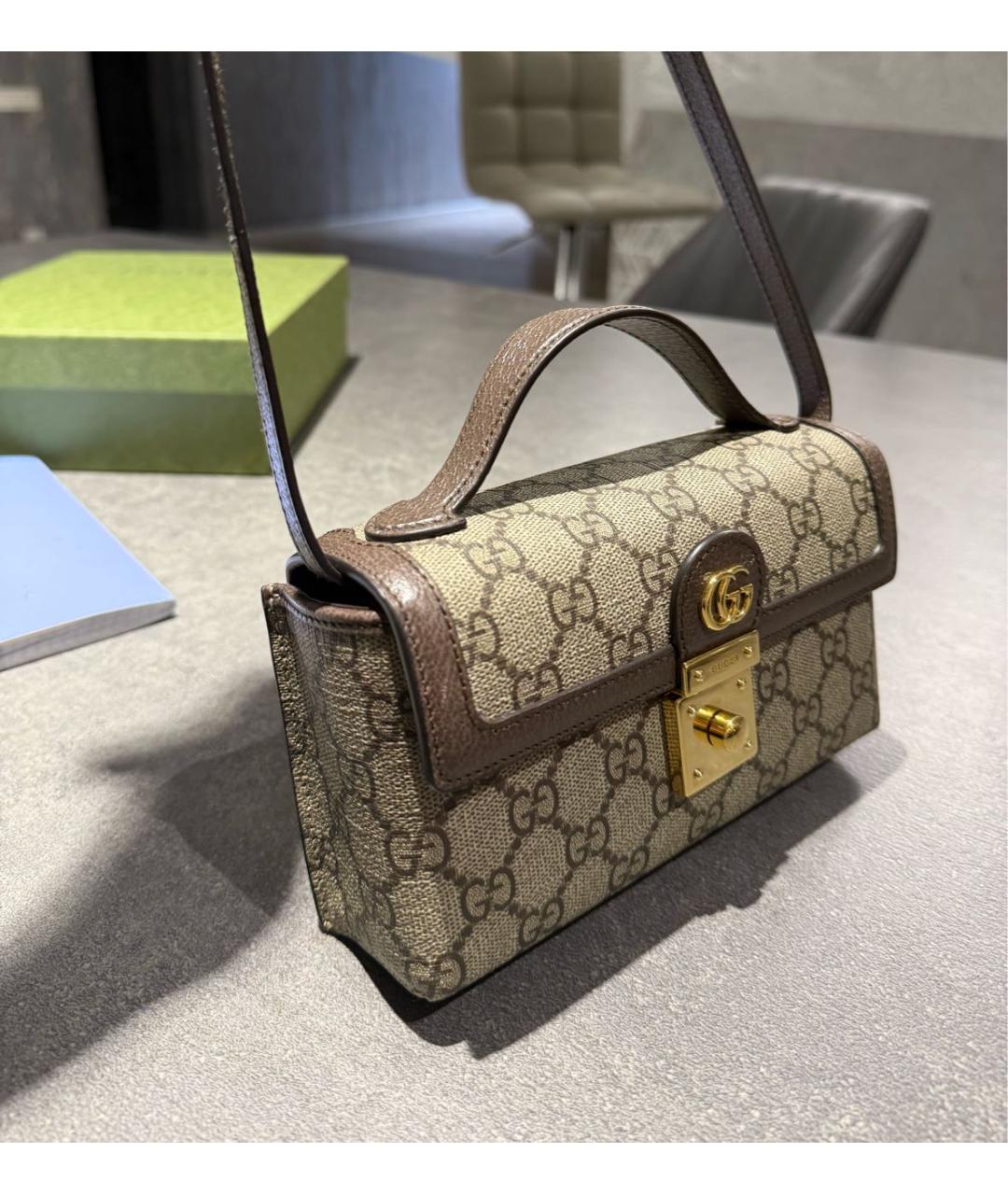 GUCCI Коричневая кожаная сумка с короткими ручками, фото 2