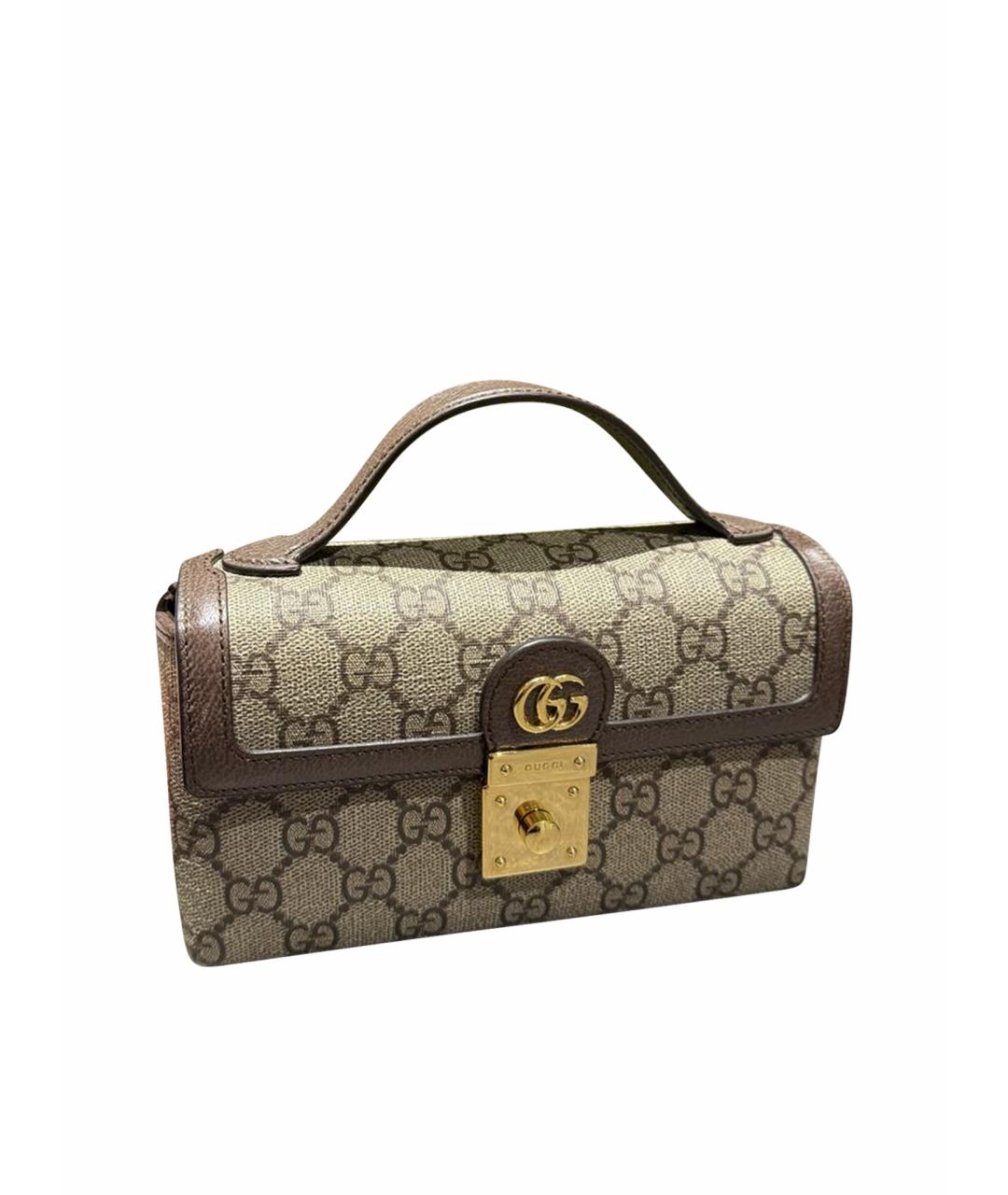 GUCCI Коричневая кожаная сумка с короткими ручками, фото 1