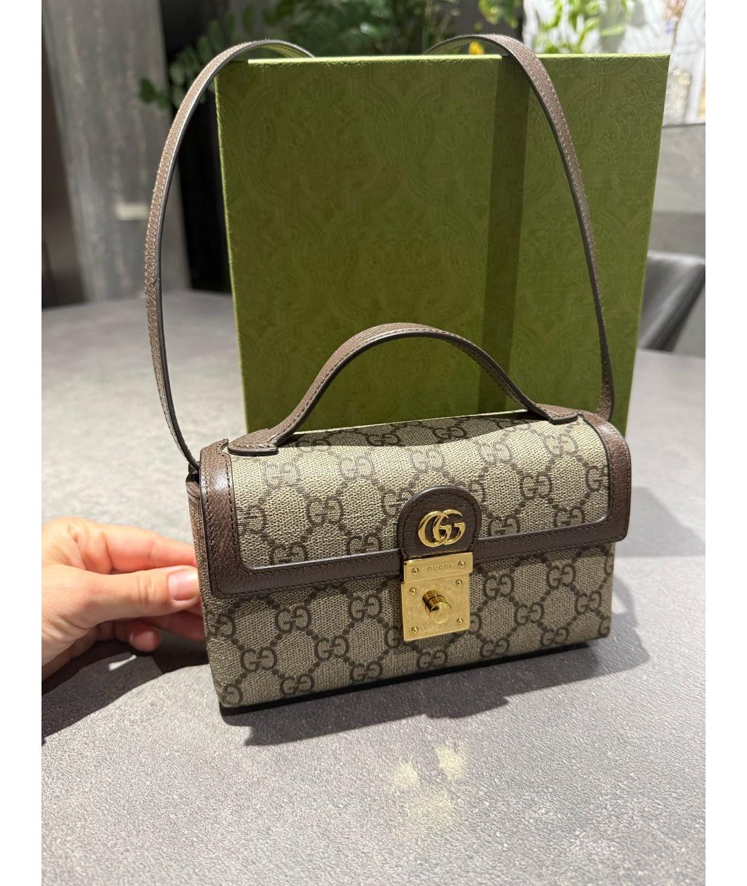 GUCCI Коричневая кожаная сумка с короткими ручками, фото 5