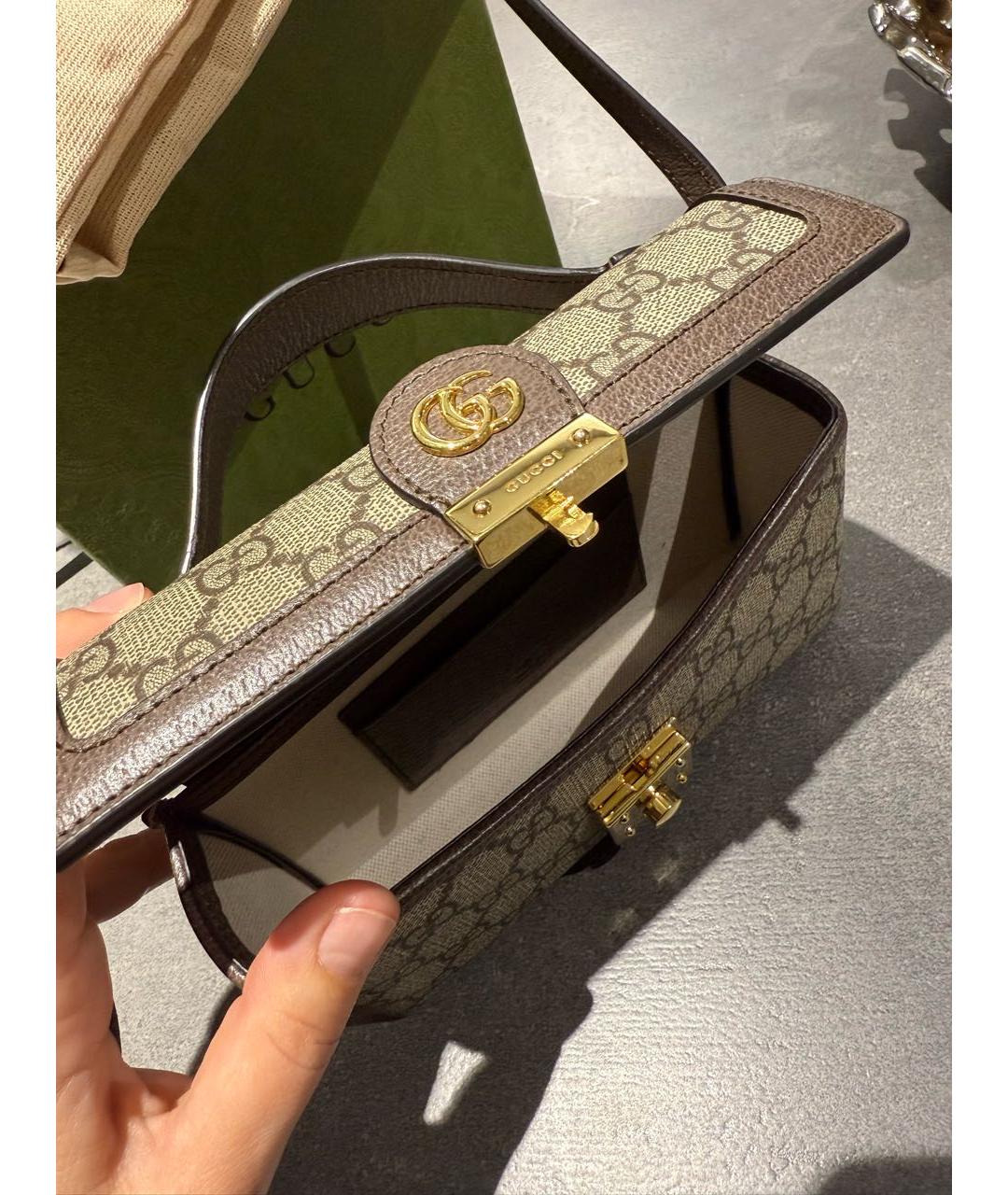 GUCCI Коричневая кожаная сумка с короткими ручками, фото 4
