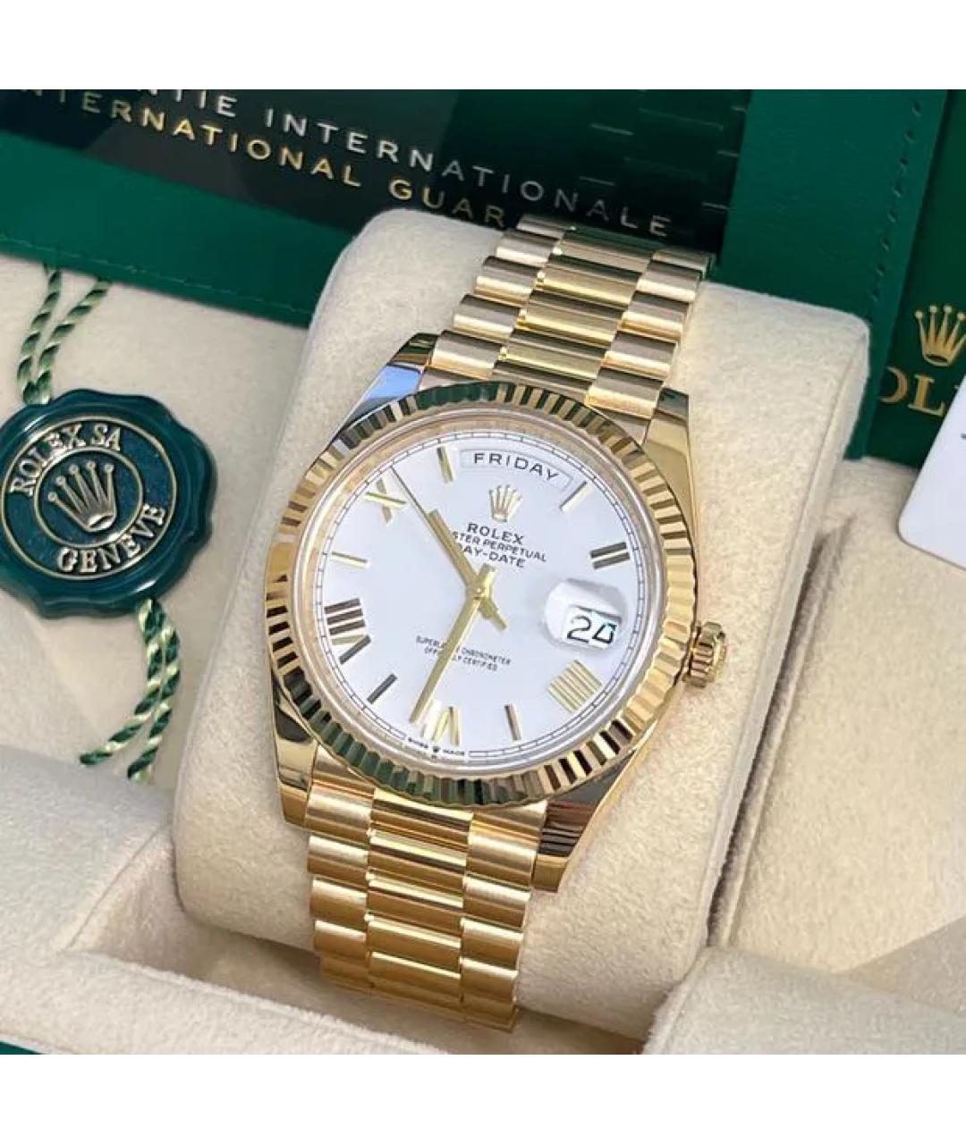 ROLEX Белые часы из желтого золота, фото 5