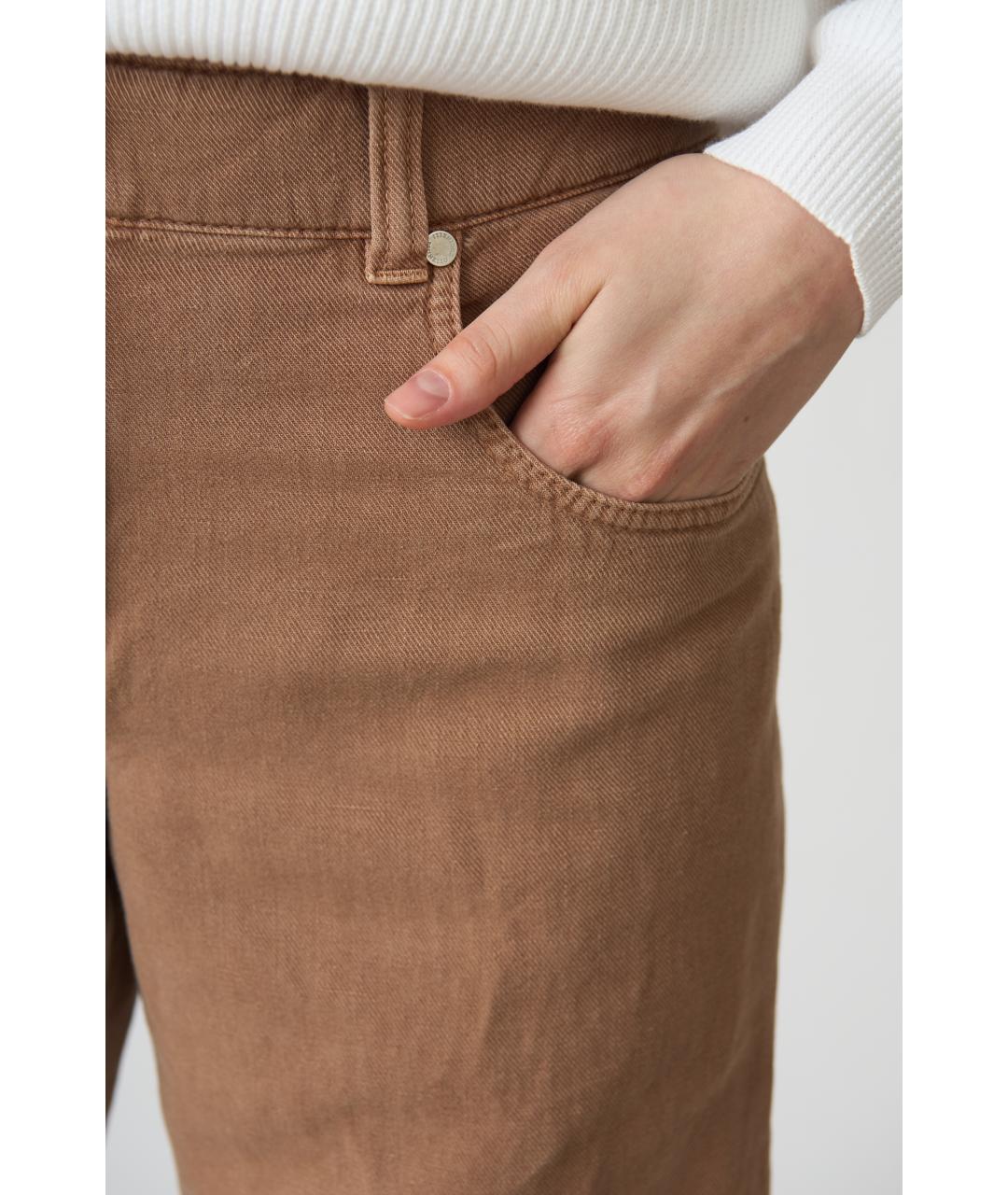 BRUNELLO CUCINELLI Коричневые хлопковые прямые брюки, фото 4