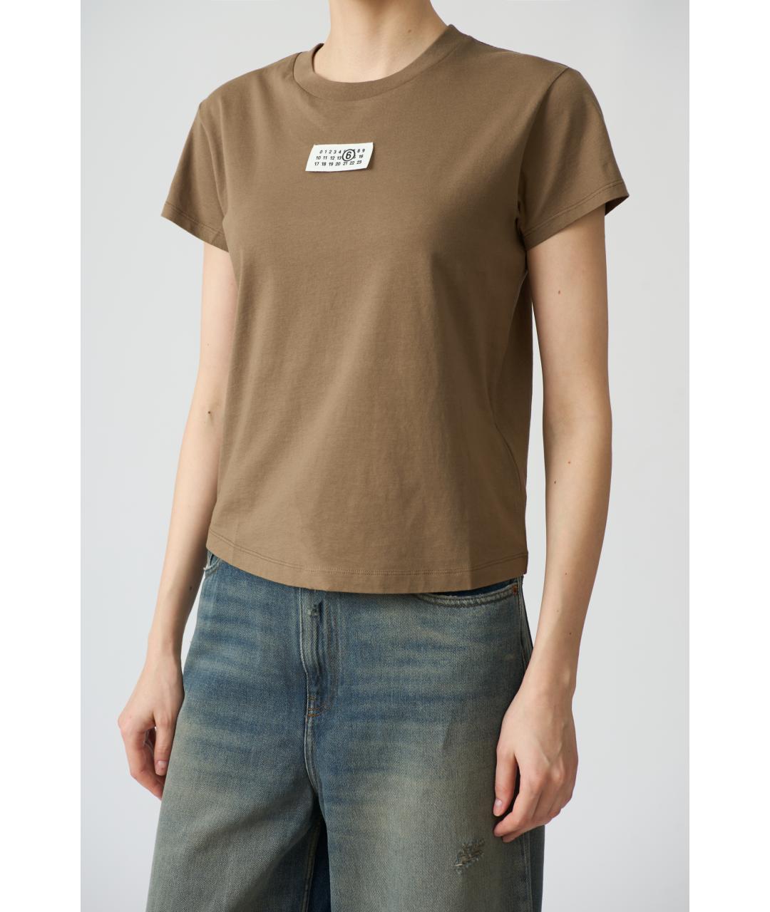 MM6 MAISON MARGIELA Хаки хлопковая футболка, фото 2