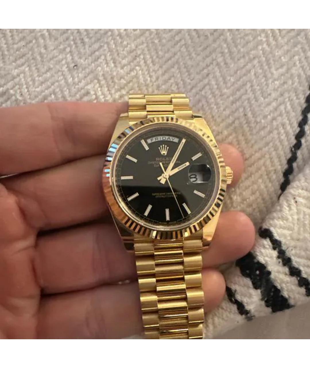 ROLEX Черные часы из желтого золота, фото 5