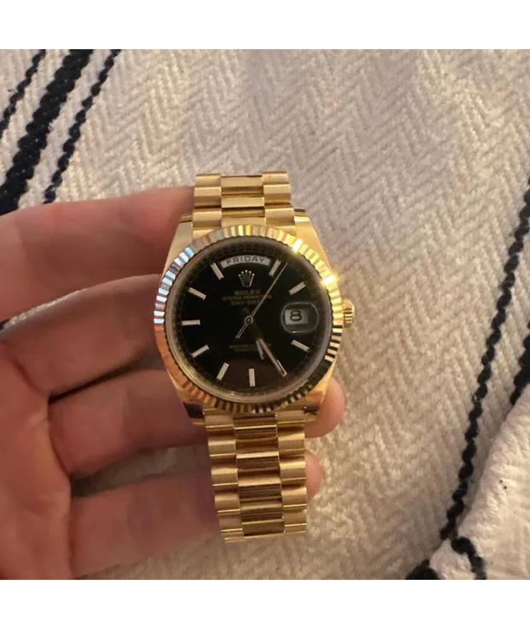 ROLEX Черные часы из желтого золота, фото 4