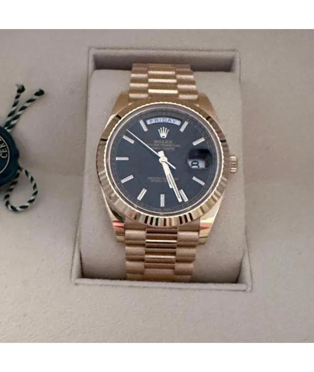 ROLEX Черные часы из желтого золота, фото 6