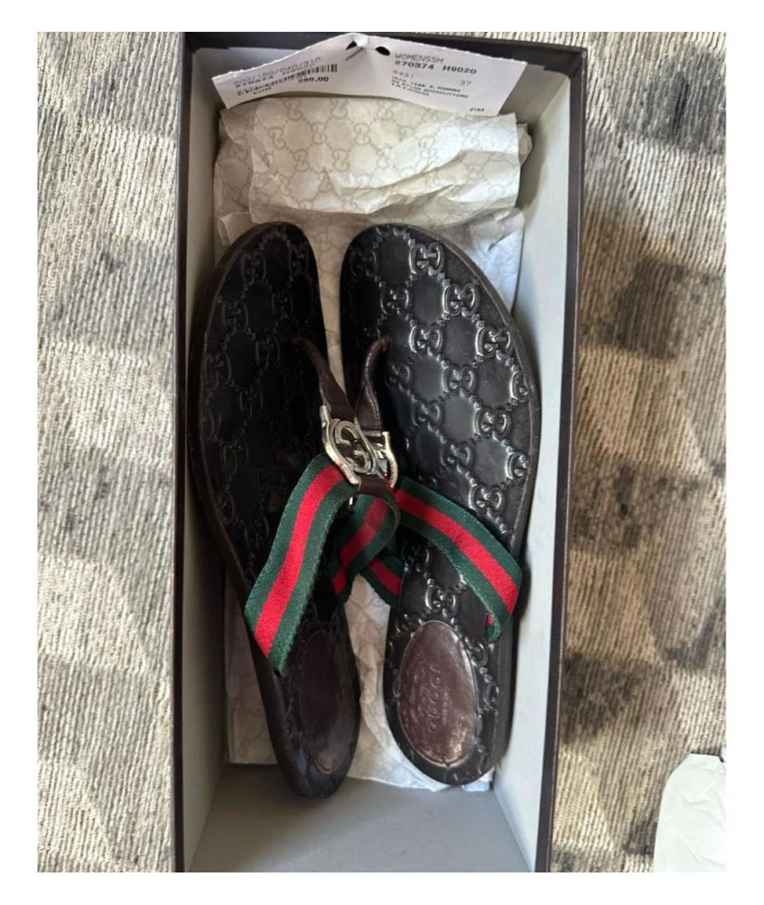 GUCCI Коричневые кожаные шлепанцы, фото 9