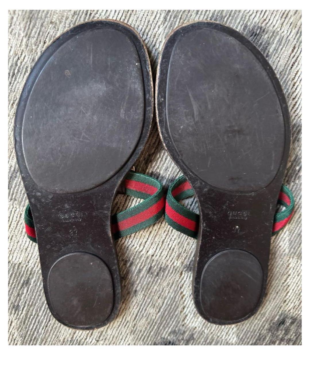 GUCCI Коричневые кожаные шлепанцы, фото 4