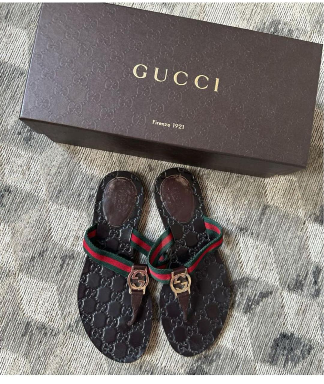 GUCCI Коричневые кожаные шлепанцы, фото 2