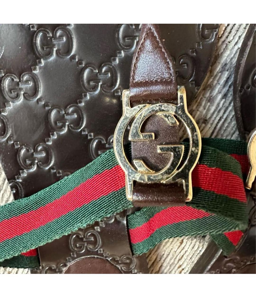 GUCCI Коричневые кожаные шлепанцы, фото 6