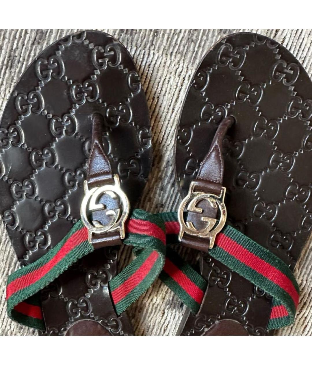 GUCCI Коричневые кожаные шлепанцы, фото 8