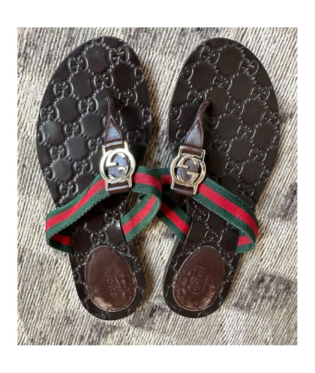 GUCCI Коричневые кожаные шлепанцы, фото 3