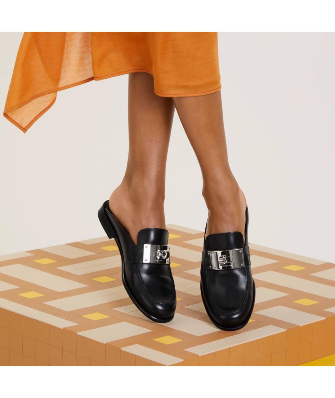 HERMES Черные кожаные мюли, фото 2