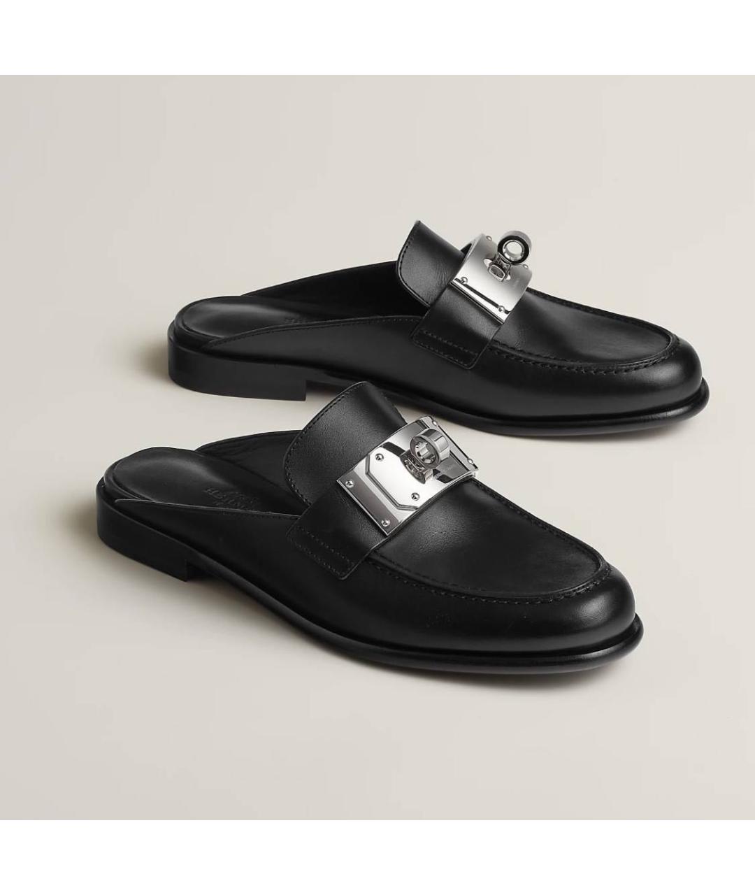 HERMES Черные кожаные мюли, фото 5