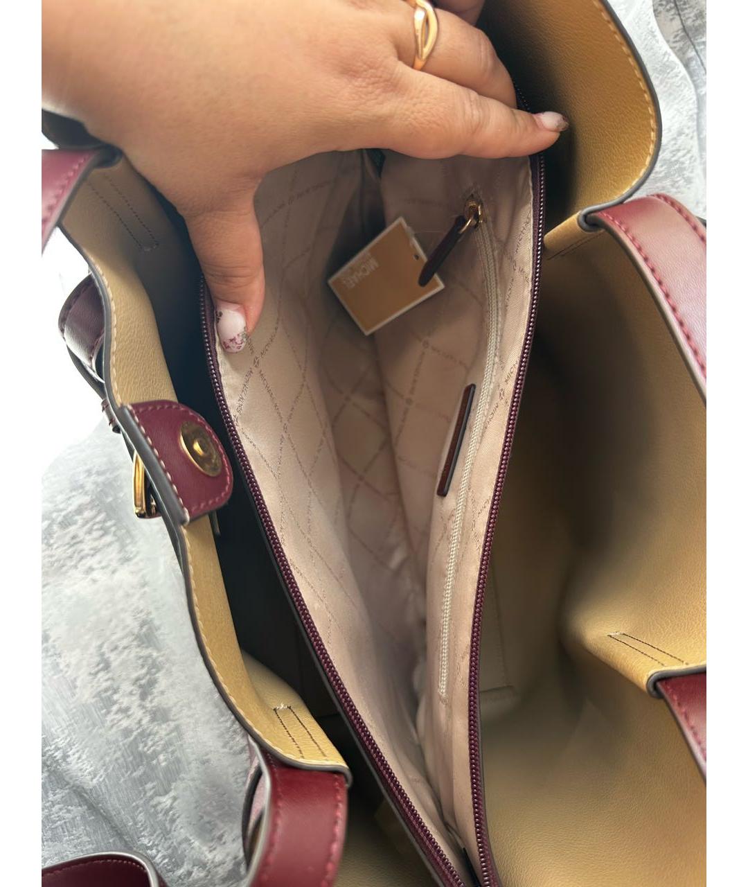 MICHAEL KORS Бордовая кожаная сумка тоут, фото 5