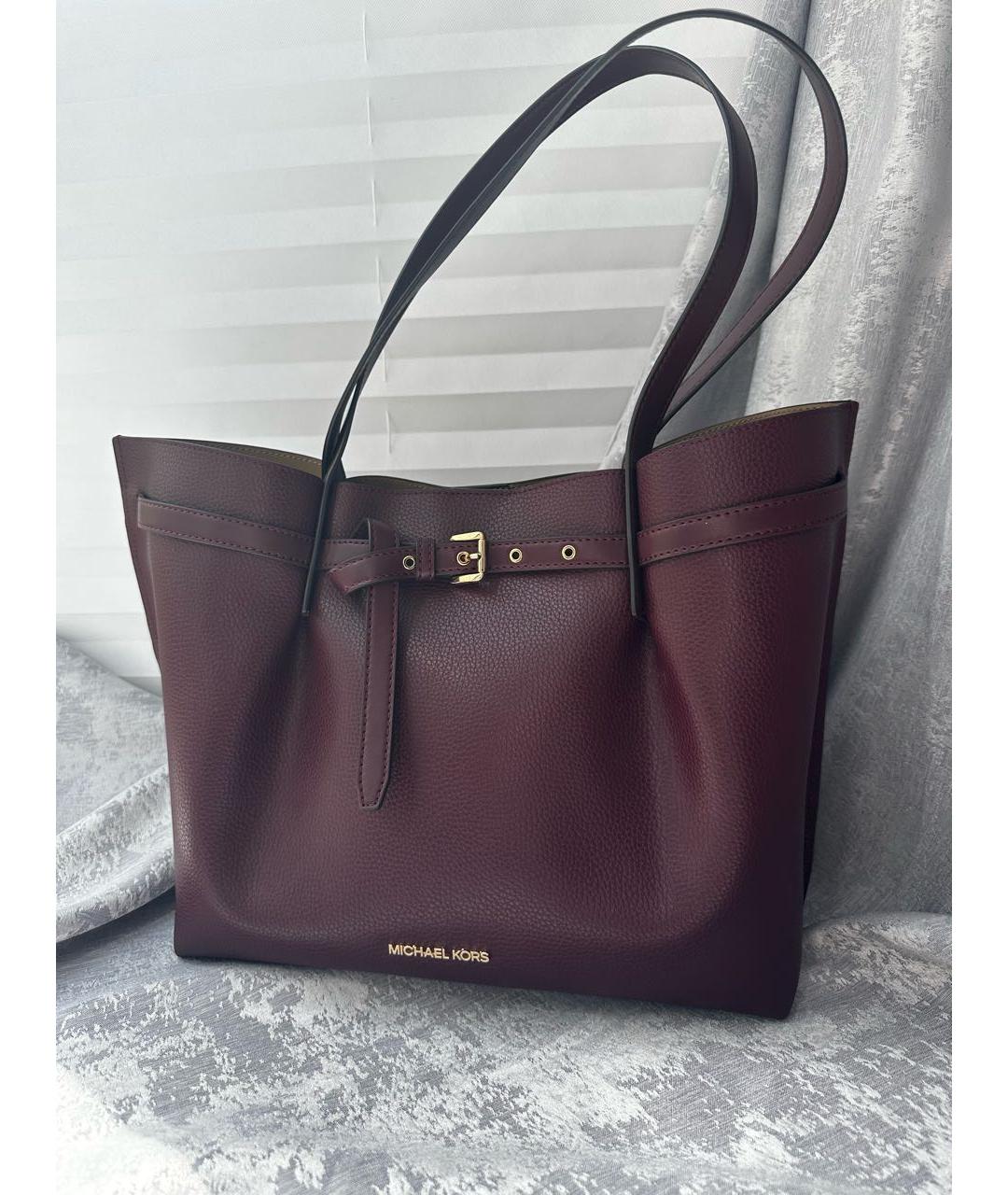 MICHAEL KORS Бордовая кожаная сумка тоут, фото 2