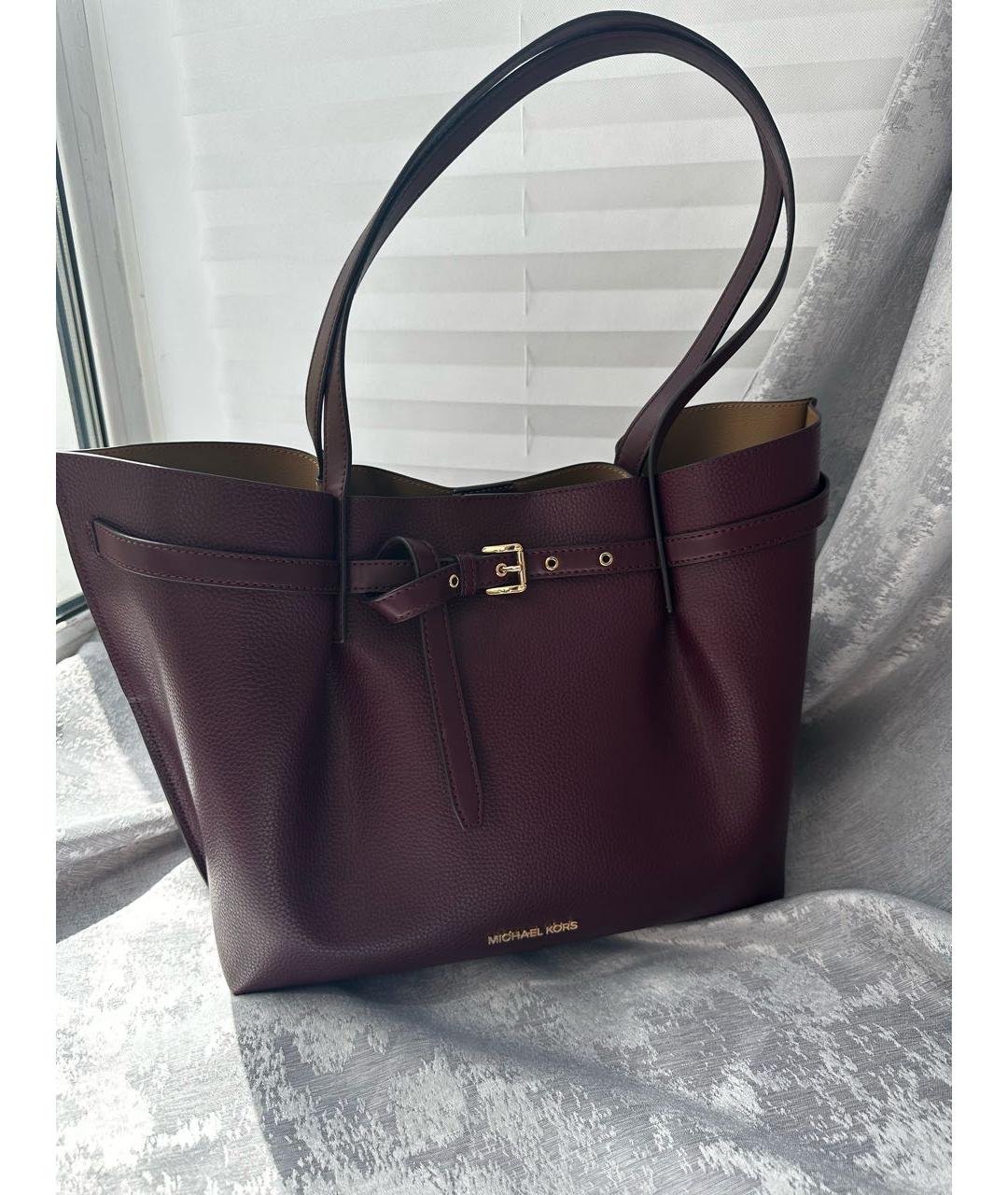 MICHAEL KORS Бордовая кожаная сумка тоут, фото 3