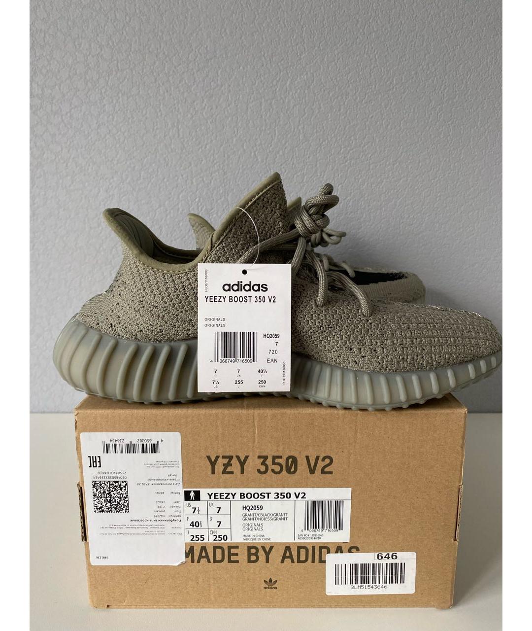 ADIDAS YEEZY Хаки текстильные низкие кроссовки / кеды, фото 4