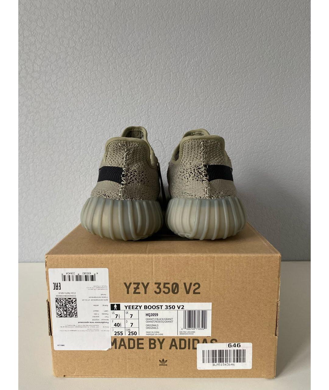 ADIDAS YEEZY Хаки текстильные низкие кроссовки / кеды, фото 5