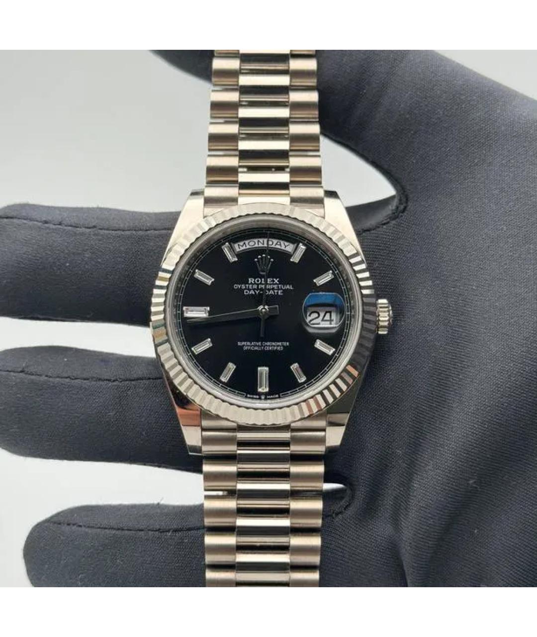 ROLEX Черные часы из белого золота, фото 4
