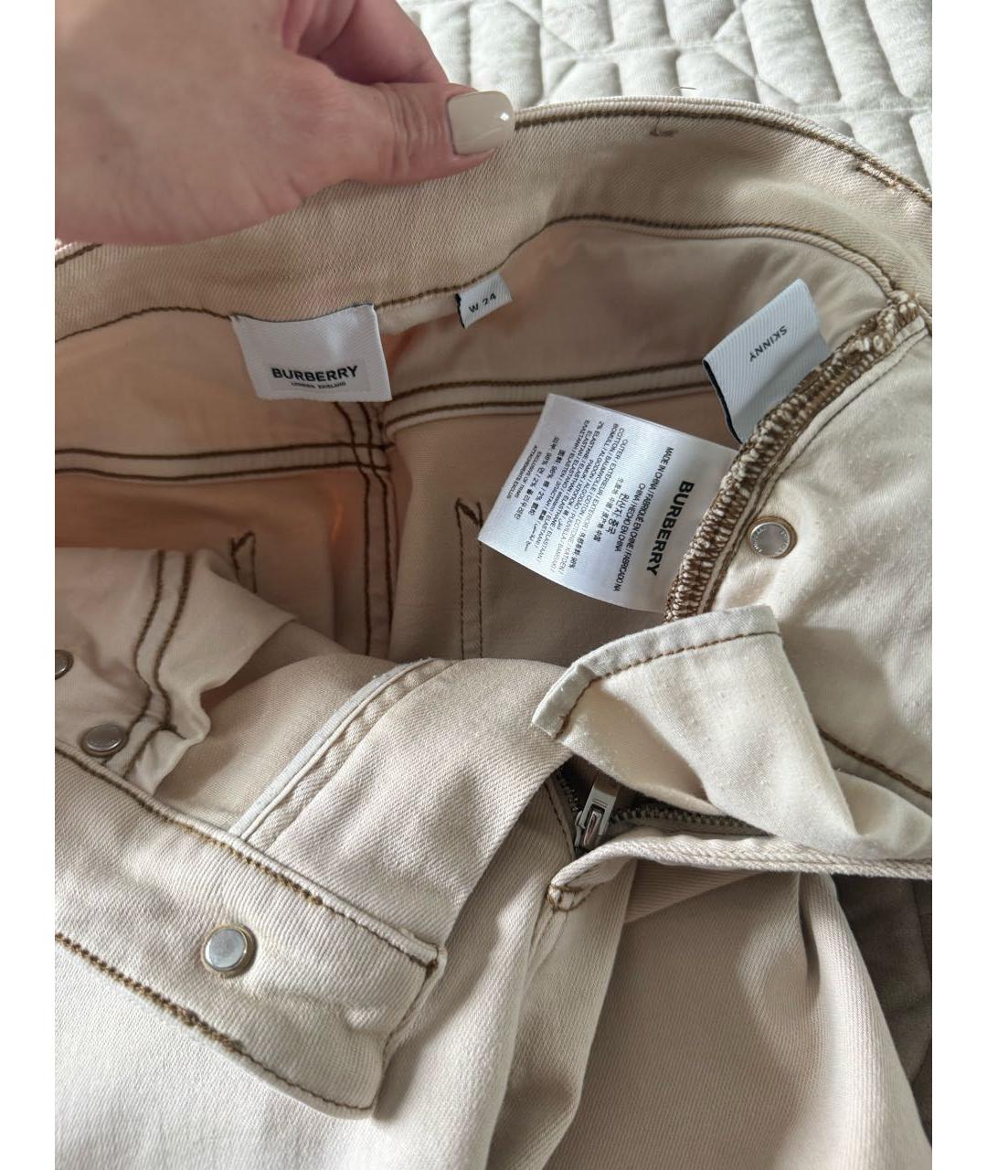 BURBERRY Бежевые хлопко-эластановые джинсы слим, фото 3