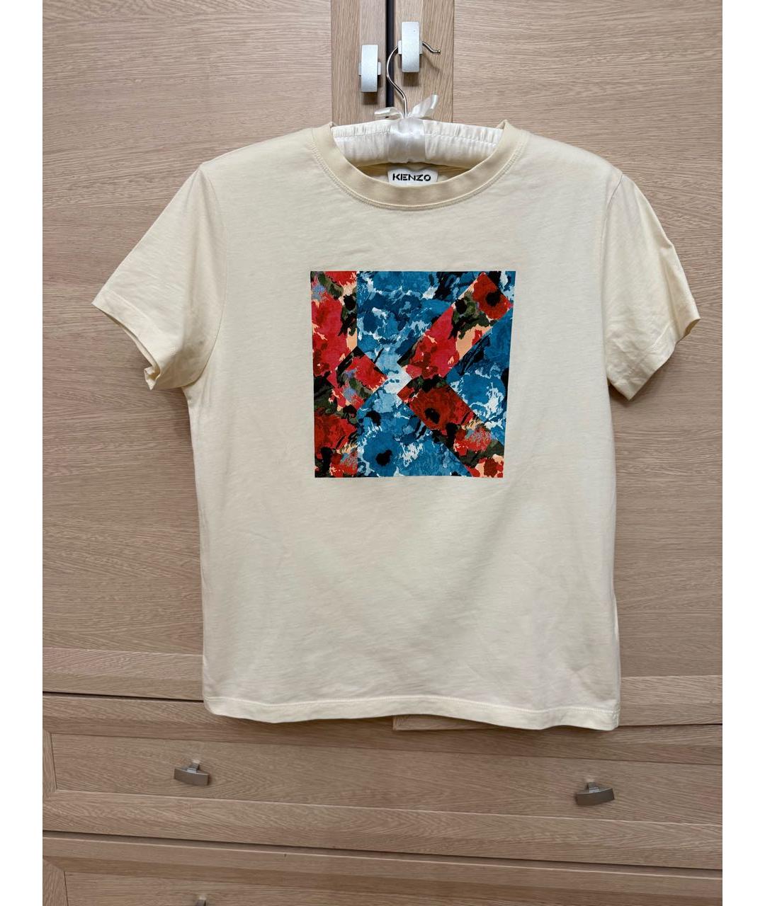 KENZO Бежевая хлопковая футболка, фото 7