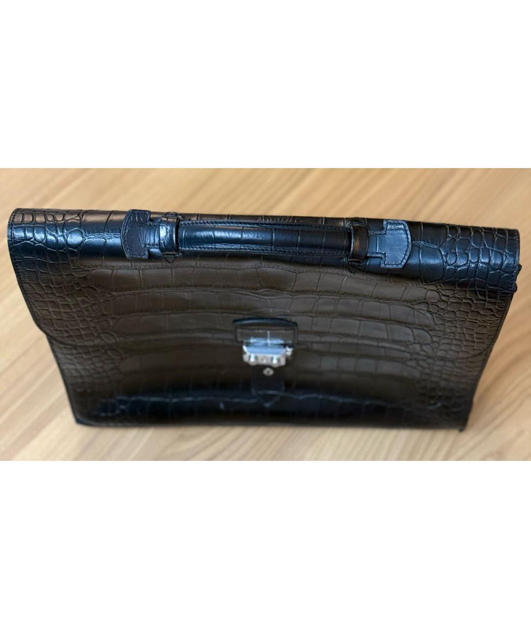 HERMES Черный кожаный портфель, фото 2