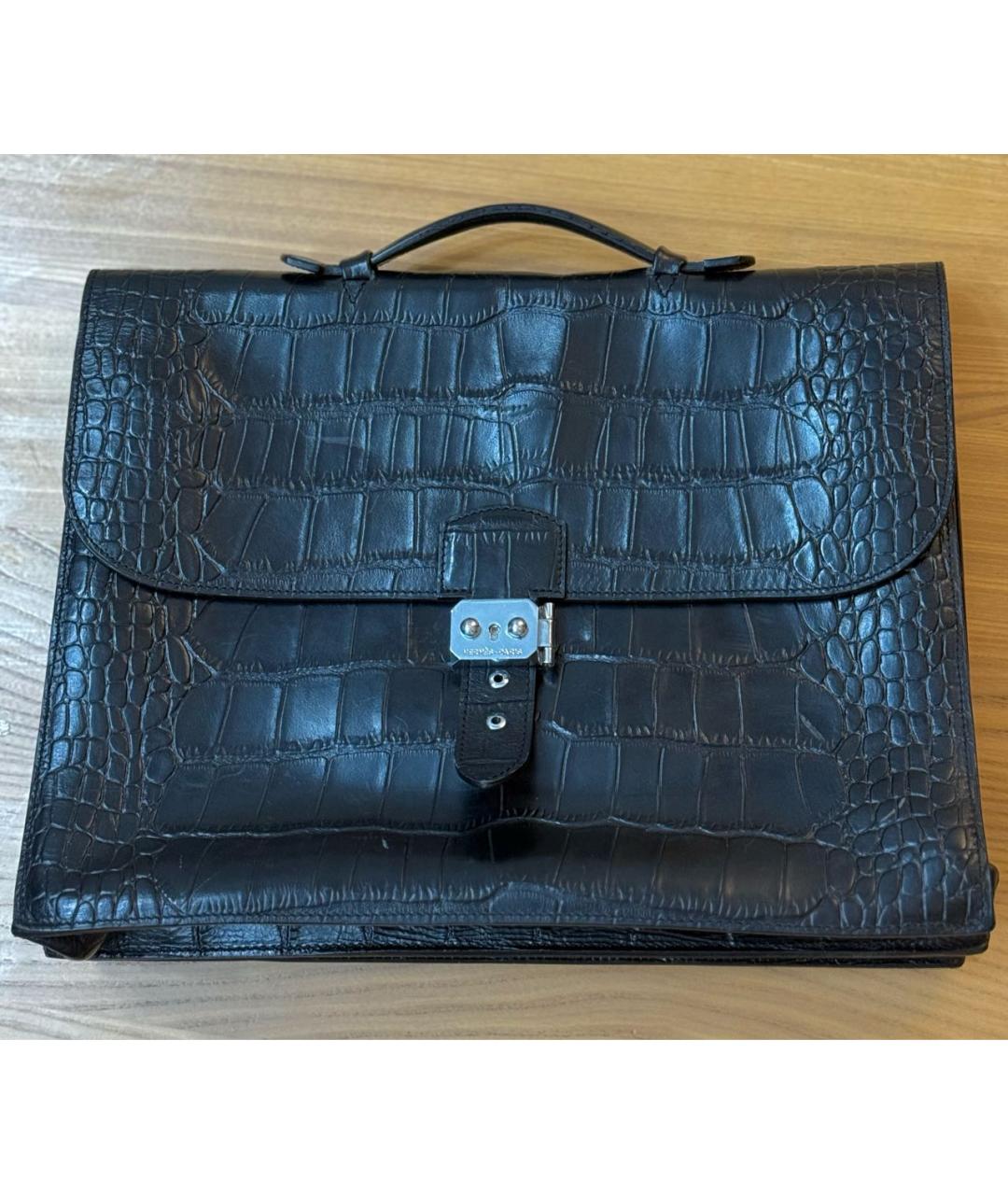 HERMES Черный кожаный портфель, фото 9