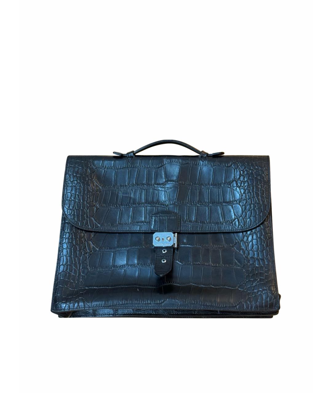 HERMES Черный кожаный портфель, фото 1