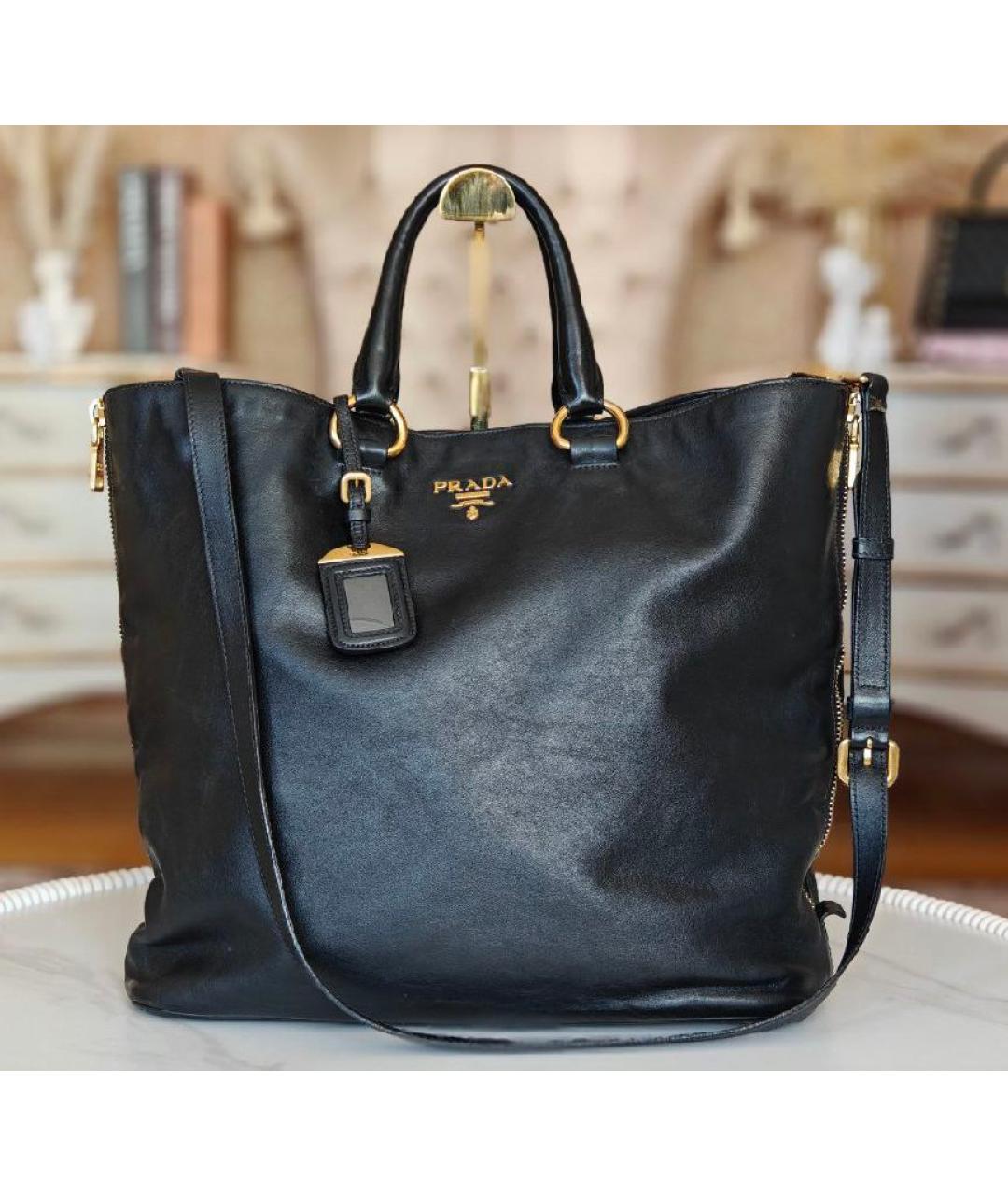 PRADA Черная кожаная сумка тоут, фото 9