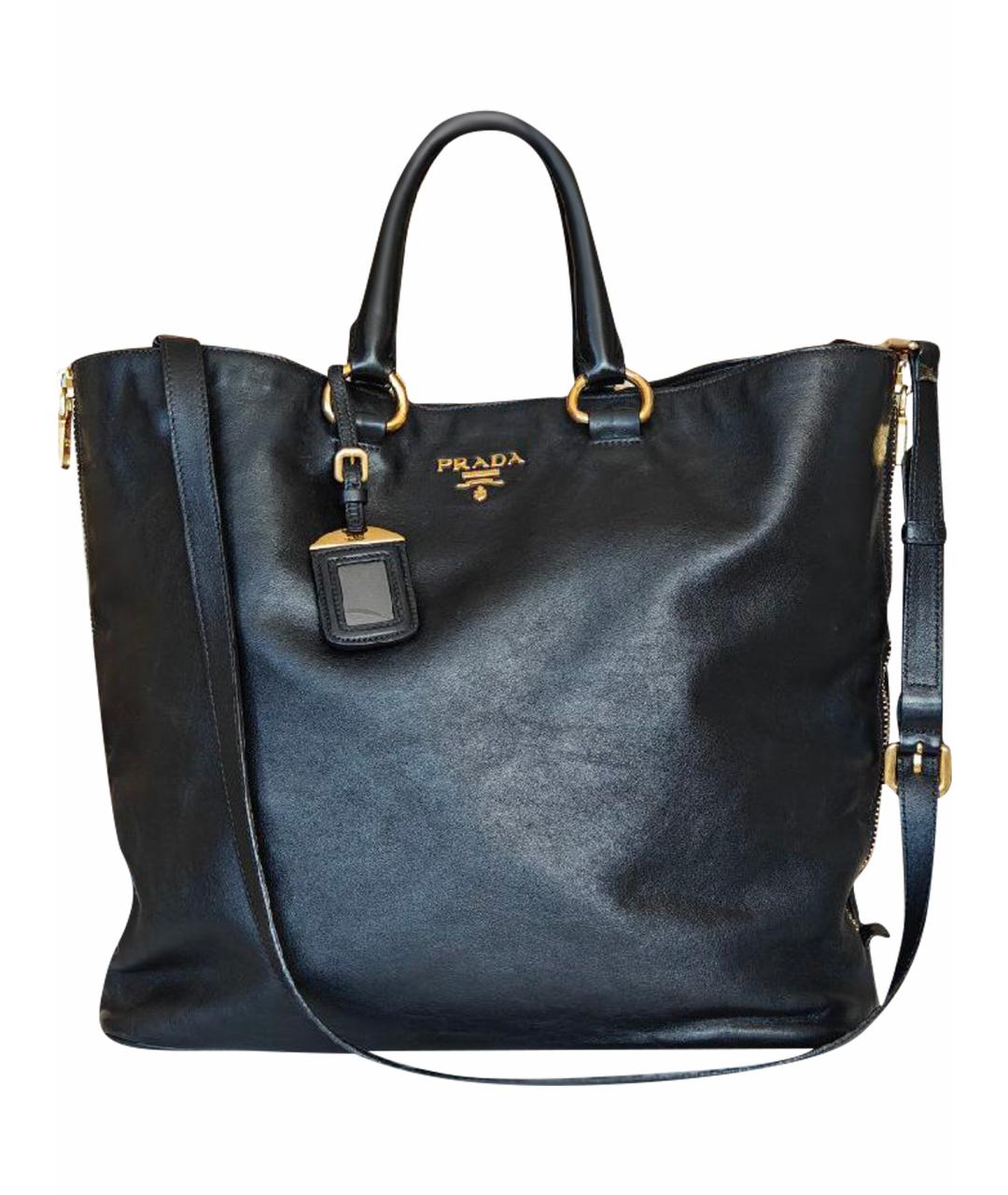 PRADA Черная кожаная сумка тоут, фото 1
